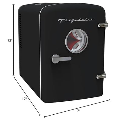 Frigidaire Retro 9-Can Mini Personal Fridge Portable Cooler, 11.8" D x 7.1" W x 10.1" H, Black