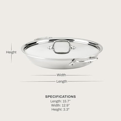 All-Clad D3® Stainless Steel Non Stick 3 Quart Braiser Pan- Made in the USA- The Original Bonded Professional Cookware- Oven Safe & Induction Compatible
