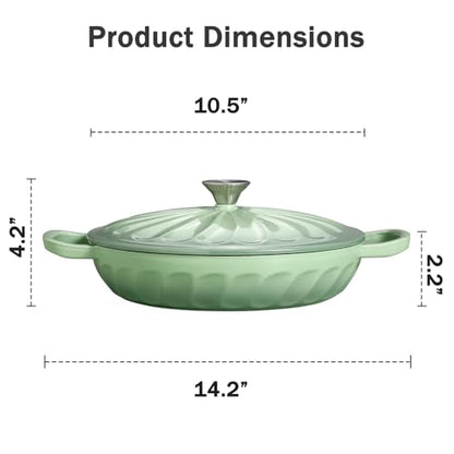 NSIRONS Enameled Cast Iron Dutch Oven, 3.8 Quart Dutch Oven Pot with Lid, Shallow Cast Iron Braiser with Handles, Oven Safe up to 500°F (Pistachio Green)