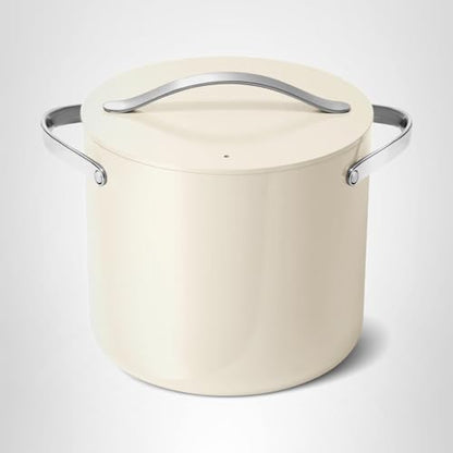 Caraway Stock Pot - 12 Qt Ceramic Coated With Lid - Free From Forever Chemicals - Large for Bigger Batches - Cream