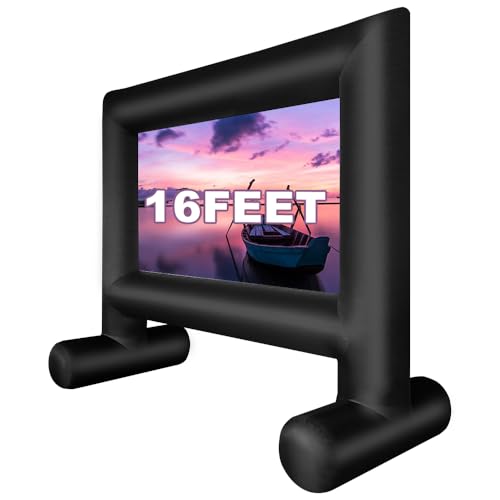 16ft Inflatable Projector Screen, Outdoor Movie Screen with Air Blower and Carry Bag, Blow Up Screen for Backyard Movie Parties, Theme Parties