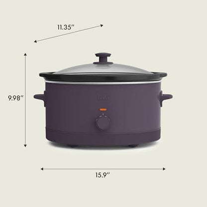 bella 6.0 Qt Manual Slow Cooker, Ceramic Nonstick Coating, 3 Temperature Settings, Dishwasher Safe Stoneware Pot and Tempered Glass Lid, Cool Touch Handles & Tangle Free Cord Wrap, Plum