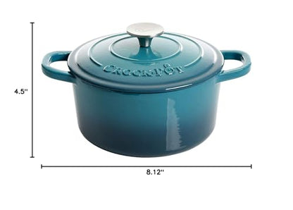 Crock-Pot Artisan 3-Quart Round Enameled Cast Iron Dutch Oven – Gradient Teal, Durable Heavy-Duty Cookware for Slow Cooking, Roasting, Baking with Lid