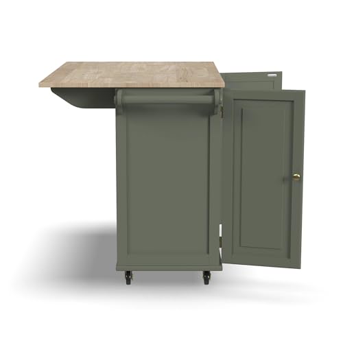 Homestyles Mobile Kitchen Island Cart with Wood Top and Dropleaf Breakfast Bar, 18" D x 53.5" W x 36" H, Green