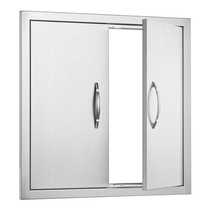 VEVOR BBQ Access Door, 24W x 24H Inch Double Outdoor Kitchen, Stainless Steel Flush Mount Door, Double Wall Vertical with Handles and Hooks, for BBQ Island, Grilling Station, Outside Cabinet