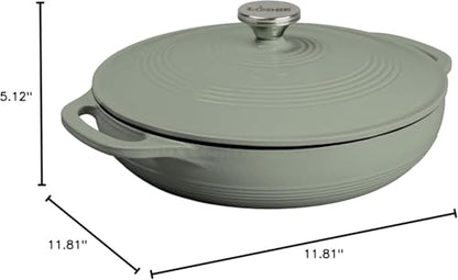 Lodge Essential Enamel Braiser 3.5 Quart - Refrigerator- & Oven-Safe up to 500° F - Heat-Retaining, Induction-Safe & PFAS-Free Enamel Cookware - Desert Sage