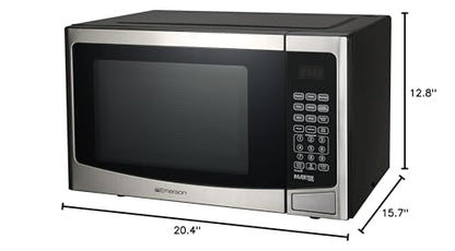 Emerson 1.2 Cu. Ft. Microwave Oven with Inverter, Timer & LED Display, 1000W, 10 Power Levels, 8 Pre-Programmed Settings, Removable Glass Turntable with Child Safe Lock, MWI1212SS, Stainless Steel