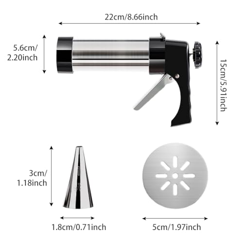 Cookies Press Gun,Stainless Steel Spritz Cookie Press with 13 Cookie Presss Discs and 8 Icing Tips,Durable Butter Cookies Shooter for DIY Biscuits(silver)