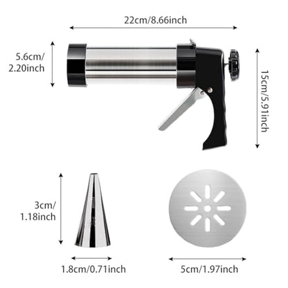 Cookies Press Gun,Stainless Steel Spritz Cookie Press with 13 Cookie Presss Discs and 8 Icing Tips,Durable Butter Cookies Shooter for DIY Biscuits(silver)