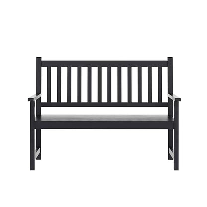 Flash Furniture Adele Commercial Indoor/Outdoor Acacia Wood Bench, 2-Person Slatted Patio Loveseat, for Use in Yard, Garden, Porch, or Park, Black