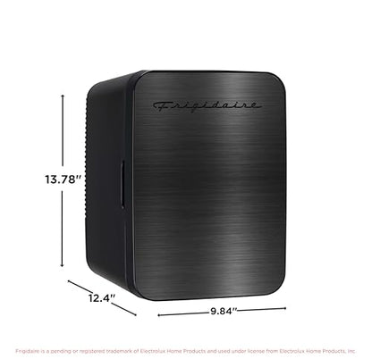 Frigidaire Mini Personal Fridge Cooler, Countertop, Holds Up to 10L/15 Cans, Brushed Black Stainless Rugged Design, Portable for Skincare, Makeup, Car, Office, Bedroom, Dorm Room, or Cabin