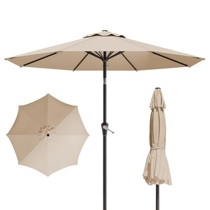Tobeos 10FT Patio Umbrella, Outdoor Umbrella with Push Button Tilt and Crank, 8 Sturdy Ribs, UV Protection & Waterproof Market Umbrella for Pool, Backyard, Beach,Deck (Beige)