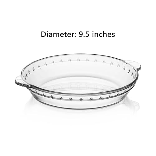Sweejar Glass Pie Pan for Baking(2 pack), 9.5 Inches Round Baking Dish for Dinner, Non-Stick Pie Plate with Soft Wave Edge for Apple Pie, Pumpkin Pie, Pot Pies