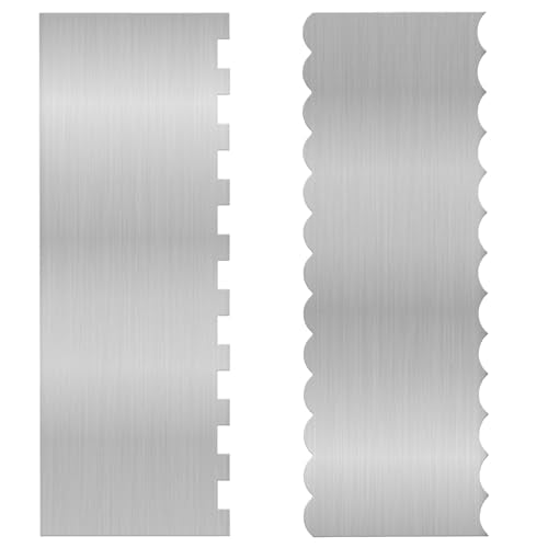 2 Pieces 8.7 Inche Stainless Steel Cake Scraper Double Sided Patterned Edge Stripe Edge Smoother Frosting Scraper Cake Decorating Cake Decorating Comb Cake Scraper For Butter Cream Mousse(2, 2)
