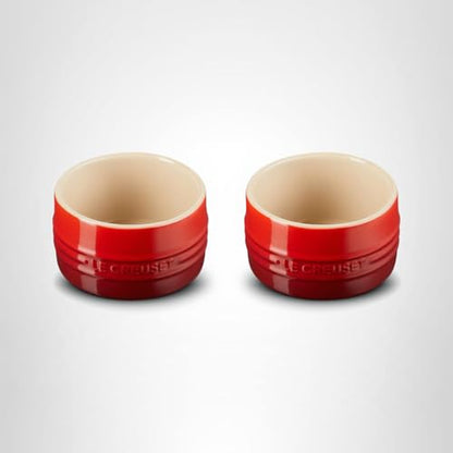 Le Creuset Stoneware Round Ramekin Straight Wall Set of 2, 7 oz. Each, Cerise
