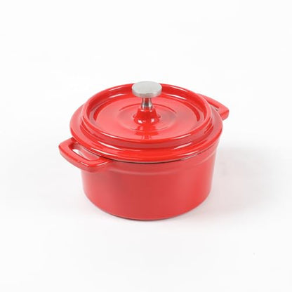HAWOK Enameled Cast Iron Mini Cocotte Sauce pan with Lid 270ml/9.13oz/1.08cups Mini Dutch Oven Red Set of 2