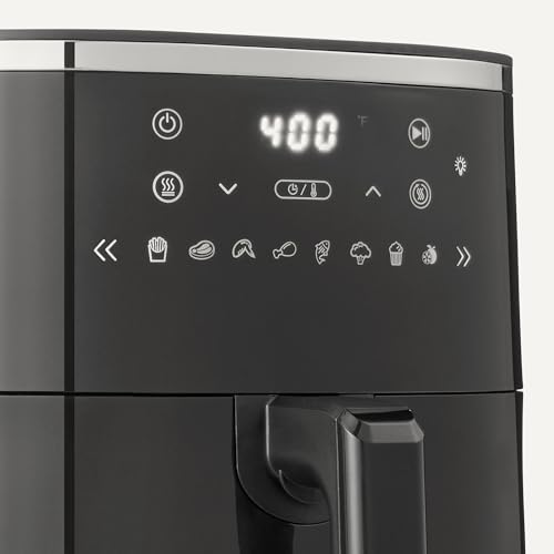 Amazon Basics 6-Quart Digital Air Fryer with Easy View Window, 8 Preset Menus, Digital Touch Panel, Ceramic Nonstick Coating, 140°F-400°F Temperature Range, 1550W, Black