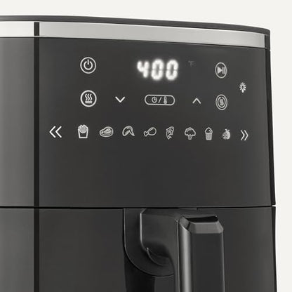 Amazon Basics 6-Quart Digital Air Fryer with Easy View Window, 8 Preset Menus, Digital Touch Panel, Ceramic Nonstick Coating, 140°F-400°F Temperature Range, 1550W, Black
