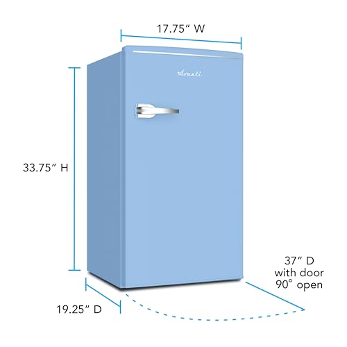 Avanti Mini Fridge Retro Design Compact Refrigerator for Home Office or Dorm, Features Single Door Removable Glass Shelves Manual Defrost and Mechanical Adjustable Temp Control, 3.0 Cu.Ft, Blue