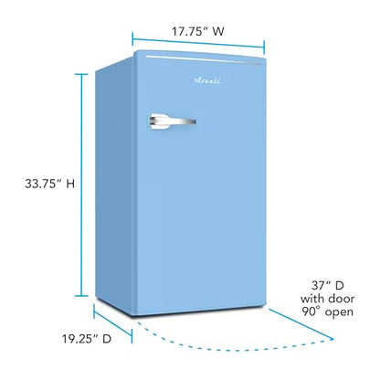 Avanti Mini Fridge Retro Design Compact Refrigerator for Home Office or Dorm, Features Single Door Removable Glass Shelves Manual Defrost and Mechanical Adjustable Temp Control, 3.0 Cu.Ft, Blue