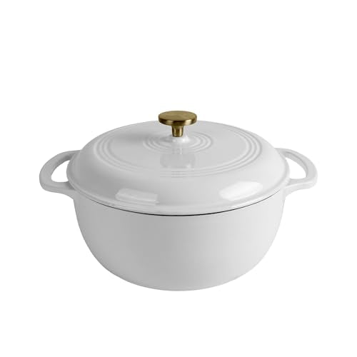 Fijxzct Premium Enameled Cast Iron Dutch Oven for Bread Baking | Non-Stick 2QT Oval Bread Oven with Lid | Perfect for Sourdough, Loaf, and Artisan Baking (Round White, 5.5 QT)
