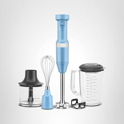 KitchenAid Variable Speed Corded Hand Blender with Blending Pitcher, Whisk and Chopper Attachments, KHBV83VB, Blue Velvet