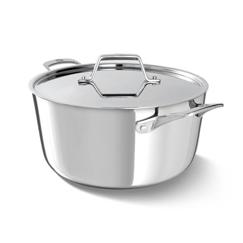 Calphalon Premier Polished 5-Ply Stainless Steel Cookware w/Turbo Heat Tech 6Qt Stock Pot with Lid, Induction, Oven Safe 500F, PFOA Free, Polished Stainless Silver