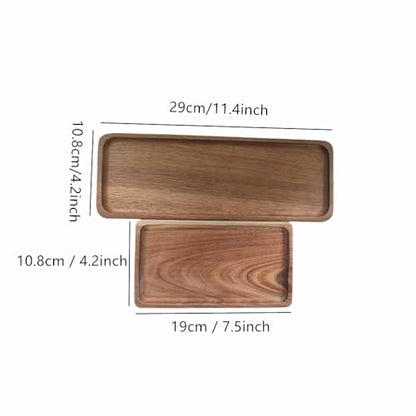 Rectangular Wood Serving Trays Set, Large Natural Wooden Serving Platters, Charcuterie Plates Board Snack Dessert Appetizer Serving Tray for Long Bread Cheese, Food Fruit Dishes Home Decor (2 Pack)
