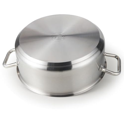 HOMICHEF 15 Quart LARGE Stainless Steel Braiser Pan with Lid - Commercial Grade NICKEL FREE Stainless Steel Healthy Braiser Pot 15 QT - Matte Polished Braising Pan Large