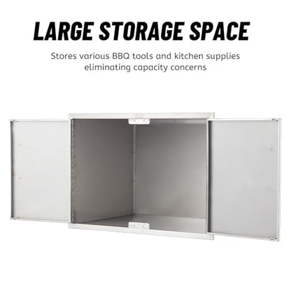 ZHAIUPON Stainless Steel Outdoor Kitchen Cabinet, Double Door Dry Storage Pantry for BBQ Island, Patio Grill Station, 30" W x 21" H x 21" D