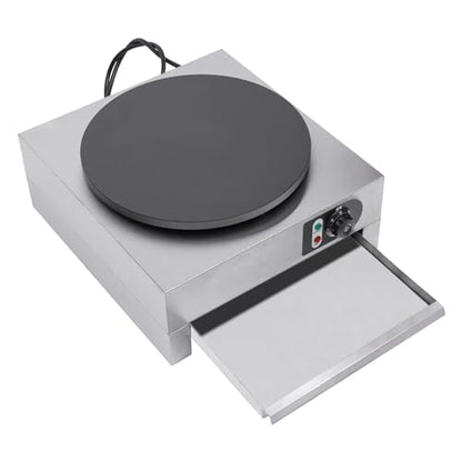HinLIaDa 16" Commercial Electric Crepe Maker, 3000W Pancake Baking Machine Non-Stick Electric Crepe Pan Single Hotplate Adjustable Temperature 50-300℃(122-572℉) with Batter Spreader for Tortilla
