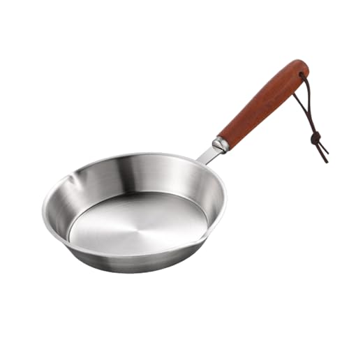 6 Inch Frying Pan, Mini Stainless Steel Nonstick Frying Pan Skillet for Cooking Omelets, Small Cooking Pan with Cooling Wood Handle for Cooktops Cooking Omelets, Eggs, Steaks (Silver S)