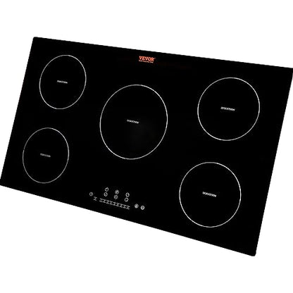VEVOR Electric Cooktop, 5 Burners, 36'' Induction Stove Top, Built-in Magnetic Cooktop 9200W, 9 Heating Level Multifunctional Burner, LED Touch Screen w/Child Lock & Over-Temperature Protection