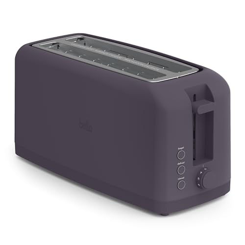 bella 4 Slice Slim Toaster, Fits-anywhere™ Kitchenware, 6 Setting Shade Control with Reheat & Cancel Buttons, Fits Sourdough, 10” Long Slot, Anti Jam & Auto Shutoff, 900 Watt, Plum
