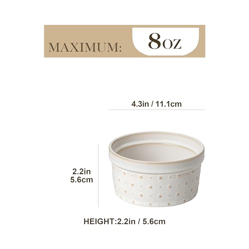 MALACASA Ramekins 8 Oz Oven Safe, Ceramic Creme Brulee Souffle Dishes, Pudding Custard Cups Ramekin For Baking, Small Dipping Sauce Bowls, Set of 4, Microwave and Dishwasher Safe, Arctic White