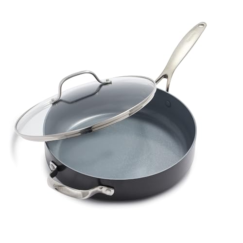 GreenPan Valencia Pro Hard Anodized Healthy Ceramic Nonstick 4.5QT Saute Pan Jumbo Cooker with Lid, PFAS-Free, Induction, Dishwasher Safe, Oven Safe, Gray