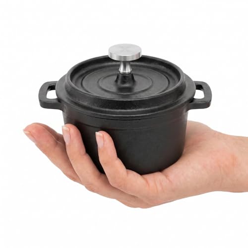 Flavehc Mini Cocotte 8 oz Pre-Seasoned Mini Dutch Oven 0.25 qt. Cast Iron Garlic Roaster for Oven Garlic Confit Pot Ramekins with Lids Oven Safe Set of 2