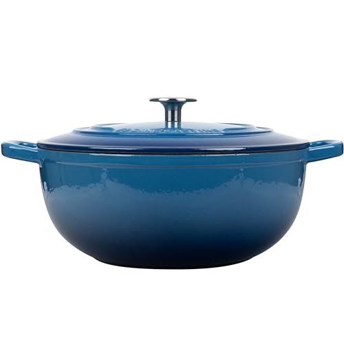 EDGING CASTING Enameled Cast Iron Dutch Oven Pot with Lid for Sourdough Bread Baking, Bread Dutch Ovens, Cooking Pots, 5 Quart, Lake Blue