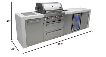 Mont Alpi MAi400-DBEV 32-inch 4 Burner 78000 BTU Deluxe Stainless Steel Modular Outdoor Kitchen Island Barbecue Grill with Beverage Center + Granite Countertops & Sides + Rotisserie and Grill Cover