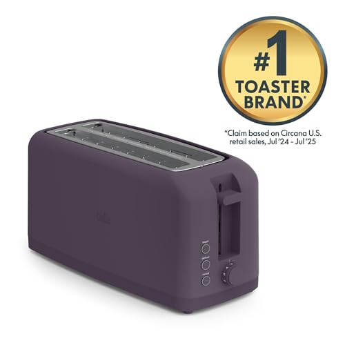bella 4 Slice Slim Toaster, Fits-anywhere™ Kitchenware, 6 Setting Shade Control with Reheat & Cancel Buttons, Fits Sourdough, 10” Long Slot, Anti Jam & Auto Shutoff, 900 Watt, Plum