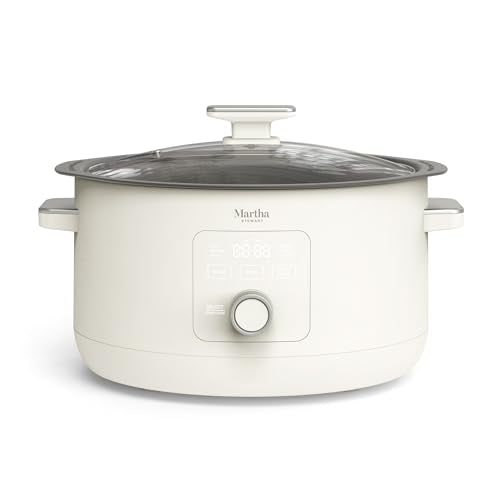 Martha Stewart 8 Quart Slow Cooker, Ceramic Nonstick Crock, Linen Cream