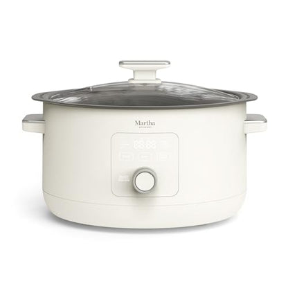 Martha Stewart 8 Quart Slow Cooker, Ceramic Nonstick Crock, Linen Cream