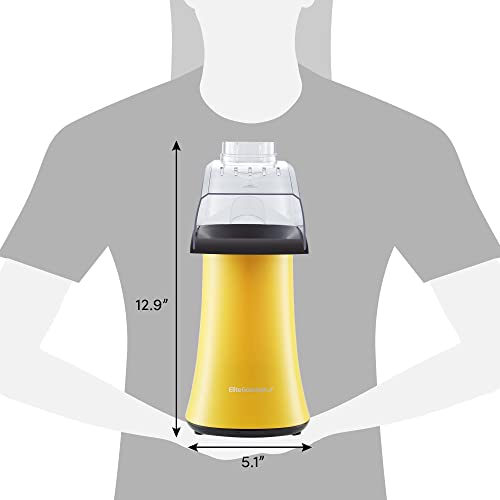 Elite Gourmet Fast Hot Air Popcorn Popper, 1300W Electric Popcorn Maker with Measuring Cup & Butter Melting Tray, Oil-Free, Great for Home Party Kids, Safety ETL Approved, 4-Quart, Yellow