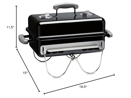 Weber Go‑Anywhere Charcoal Grill – Compact Portable BBQ Grill for Camping, Tailgating & Outdoor Cooking with 2‑Piece Cooking Grate & Precise Airflow Dampers