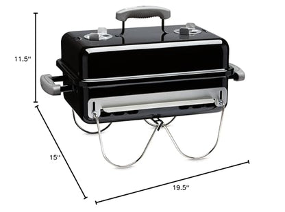 Weber Go‑Anywhere Charcoal Grill – Compact Portable BBQ Grill for Camping, Tailgating & Outdoor Cooking with 2‑Piece Cooking Grate & Precise Airflow Dampers