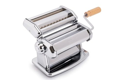 Imperia Pasta Maker Machine- 100% Made in Italy, Heavy Duty Steel Construction, Easy Lock Dial, Wood Grip Handle & Cleaning Brush- Fresh Homemade Italian Spaghetti Fettuccine or Lasagna (Classic Line)