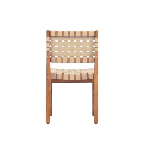 Christopher Knight Home Balew Acacia Wood Patio Dining Set for 4, Solid Wood Outdoor Dining Table Set for 4, 5 Piece Outdoor Dining Set with Rectangular Table and Woven Rope Accents, Teak+Beige