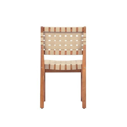 Christopher Knight Home Balew Acacia Wood Patio Dining Set for 4, Solid Wood Outdoor Dining Table Set for 4, 5 Piece Outdoor Dining Set with Rectangular Table and Woven Rope Accents, Teak+Beige