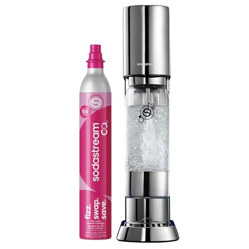 SodaStream ENSO Sparkling Water Maker, Stainless Steel Soda Maker, CQC CO2 System, Includes 1 Quick Connect 60L CO2 Cylinder, 1 Dishwasher Safe BPA Free Bottle, Make your own Pepsi, Silver