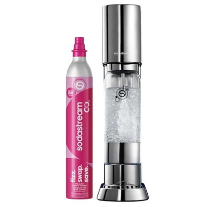 SodaStream ENSO Sparkling Water Maker, Stainless Steel Soda Maker, CQC CO2 System, Includes 1 Quick Connect 60L CO2 Cylinder, 1 Dishwasher Safe BPA Free Bottle, Make your own Pepsi, Silver